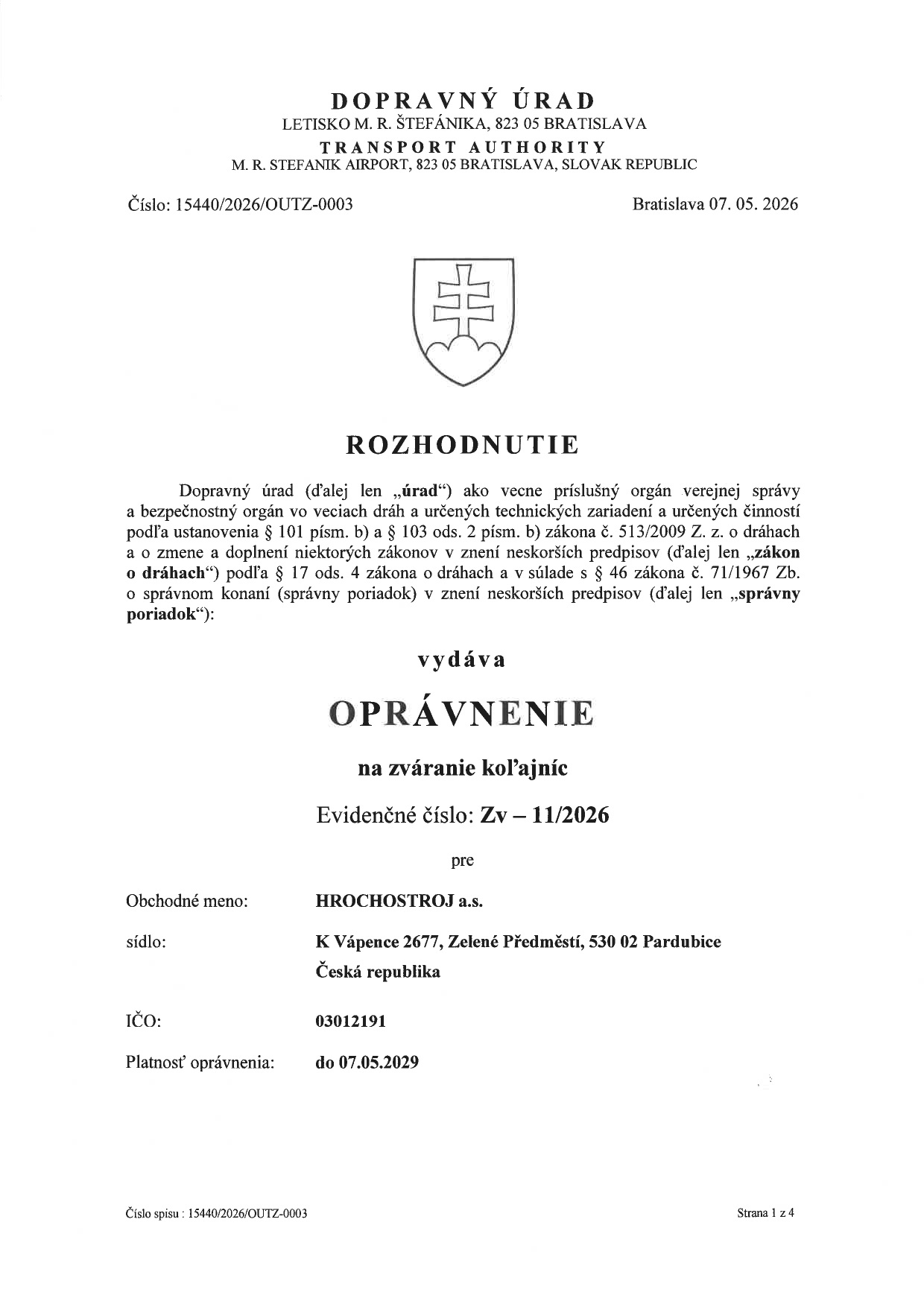 Osvědčení Ke Svařování Kolejnic SK