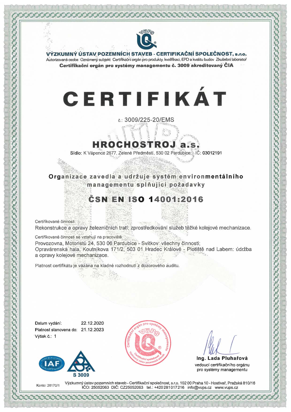 Certifikát ČSN EN ISO 03